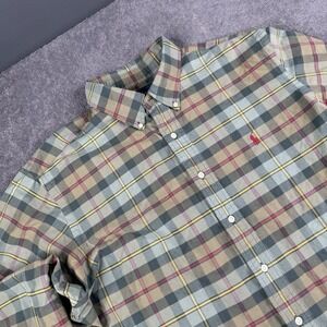 Ralph Lauren XL Plaid Button-Down Shirt Red Green Cotton Long Sleeve Classic Fit